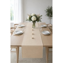 Kai Home Krem Dekoratif Masa Runnerı 40X110 cm | Leke Tutmaz ve Sıvı Itici Şık Salon Yemek Masası Örtüsü