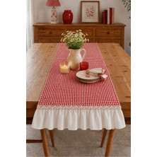 Kai Home Natural Keten Iki Yanı Fırfırlı Dikdörtgen Runner 40 x 120CM