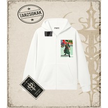 Tarzsokak One Piece Anime Karakterleri  Oversize Unisex Hırka & Çeket Fermuarlı Sweatshirt Beyaz