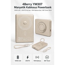 4Berry YM307 10000 Mah Manyetik Kablosuz Powerbank – 25W Pd Hızlı Şarj, 15W Kablosuz Şarj ve 360° Döner Stand
