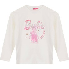 Barbie Ekru Kız Çocuk Bisiklet Yaka Baskılı T-Shirt BRB6WG-TST6644