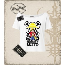 Tarzsokak One Piece Anime Karakterleri  Kadın Kayık Yaka Tişört Beyaz