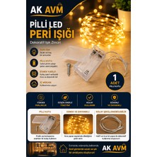 Ak Avm Pilli LED Peri Işığı Dekoratif Tel Işık Zinciri Sarı Işık Ev Oda Süsleme
