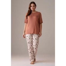Gd Goldoremi Premium Kadın Büyük Beden Kısa Kollu Likralı Rahat Regular Pijama Takım