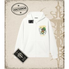 Tarzsokak One Piece Anime Karakterleri  Oversize Unisex Hırka & Çeket Fermuarlı Sweatshirt Beyaz
