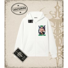 Tarzsokak One Piece Anime Karakterleri  Oversize Unisex Hırka & Çeket Fermuarlı Sweatshirt Beyaz