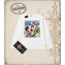Tarzsokak One Piece Anime Karakterleri  Biskilet Yaka  Long Sleeve Beyaz