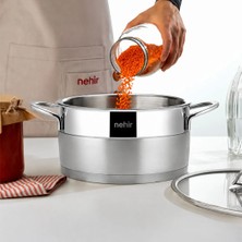 Nehir 18 cm Derin Tencere Gümüş Renk 304 Paslanmaz Çelik Kaplama ile Dayanıklı ve Şık