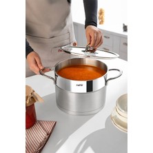 Nehir Silver Mat Trend 22 cm Derin Tencere Gümüş Renk Ergonomik Sap ile Kolay Temizlik ve Şık Tasarım