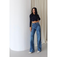 Lacarino 8062-34 Taşlı Wıde Leg Kadın Jean Pantolon
