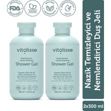 Vitolisse Duş Jeli Ikili Ekonomik Paket 2X300ML - Nazik Temizleyici Nemlendirici Dermatoloji Onaylı Vegan (%2 Organik Zeytinyağı)