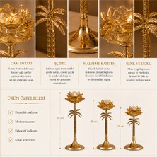 Vien Home Palmiye Desenli Gold Cam Lotus Şamdan – 3 Boy Dekoratif Mumluk