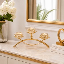 Vien Home Altın Lotus 3 Saplı Kristal Cam Mumluk – Dekoratif Şamdan