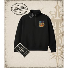 Tarzsokak One Piece Anime Karakterleri  Unisex Polo Yaka Yarım Fermuarlı Sweatshirt Beyaz
