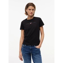 Tommy Jeans Siyah Kadın Bisiklet Yaka Baskılı T-Shirt DW0DW22789BDS
