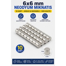 Dünya Magnet 10 Adet 6x6 mm Neodyum Mıknatıs N35 Güçlü Silindir Yuvarlak Magnet