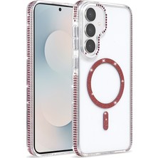 Galaxy S25 Fe Kılıf Taşlı Simli Magsafe Kamera Yükseltili Silikon Vintrend