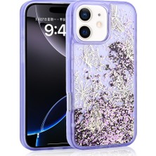 iPhone 12 Kılıf Kelebek Desenli Simli Sıvılı Kamera Yükseltili Silikon Vintrend