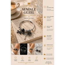 Mianna Kadın Charm Bileklik Hayat Ağacı Anahtar Fiyonk Figürlü Siyah Taşlı Gümüş Renk
