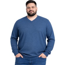 Battal Moda Erkek Büyük Beden Indigo V Yaka Triko Kazak 3xl-4xl-5xl-6xl