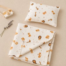 More Home % 100 Pamuklu Bebek Müslin Örtü + Yastık Kılıfı Tilkili Bej