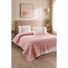 Sevim 4 Parça Kopanaki Dantelli & Püsküllü Çift Kişilik Pike Takımı - %100 Pamuk - 210 X230 cm - Pudra