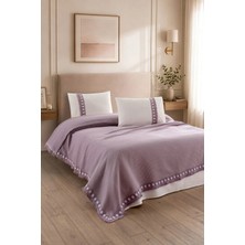 Sevim 4 Parça Kopanaki Dantelli & Püsküllü Çift Kişilik Pike Takımı - %100 Pamuk - 210 X230 cm - Mürdüm
