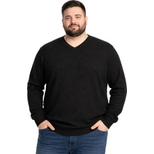 Battal Moda Erkek Büyük Beden Siyah V Yaka Triko Kazak 3xl-4xl-5xl-6xl