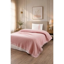 Sevim Tek Kişilik Kopanaki Dantelli & Püsküllü Pike Takımı 3 Parça - %100 Pamuk - 160X230 cm - Pudra