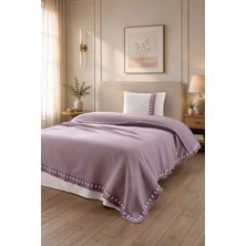 Sevim Tek Kişilik Kopanaki Dantelli & Püsküllü Pike Takımı 3 Parça - %100 Pamuk - 160X230 cm - Mürdüm