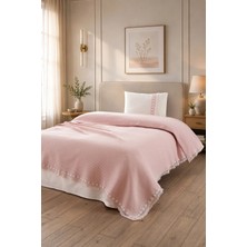 Sevim Tek Kişilik Kopanaki Dantelli & Püsküllü Pike Takımı 3 Parça - %100 Pamuk - 160X230 cm - Somon