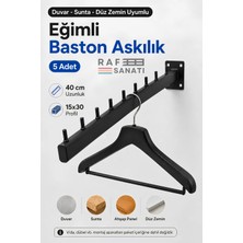 Raf Sanatı 5 Adet - Duvara Monte Eğimli Baston Askılık 40 cm - Mağaza Butik Elbise Kıyafet Askılığı Siyah