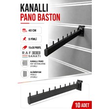 Raf Sanatı 10 Adet - Kanallı Pano Baston Askılık 40 cm – Alüminyum Panel Uyumlu Mağaza Raf Askı Aparatı Siyah