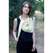 Defne Apollon İpekçilik %100 Ipek Batik Eşarp Sarı - Krem Desenli