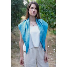 Defne Apollon İpekçilik %100 Ipek Batik Eşarp Mavi Desenli