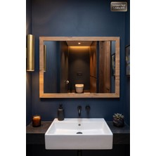 Montesev Antik Ahşap Yatay Dekoratif Ayna Banyo Oda Lavabo Wc Dresuar Koridor Konsol Mutfak Makyaj Boy Aynası (90X68)