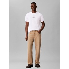 Calvin Klein Jeans Beyaz Erkek Classic Fit Baskılı T-Shirt LV04RB866GYAF Ss 30S Mıcro Monolog
