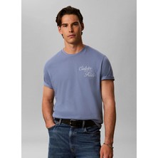 Calvin Klein Jeans Mavi Erkek Classic Fit Baskılı T-Shirt LV04RG804GC4I Ss 30S Eu Calvın Kle