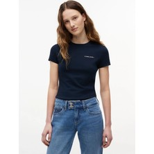 Tommy Jeans Lacivert Kadın Bisilet Yaka Baskılı T-Shirt DW0DW23479C1G