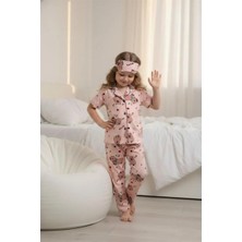 Lillypicca Somon Soft Cute Desenli Bambu Önden Düğmeli Göz Bantlı Kısa Kol Pijama Takımı 8021