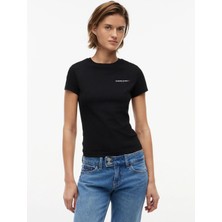 Tommy Jeans Siyah Kadın Bisilet Yaka Baskılı T-Shirt DW0DW23479BDS