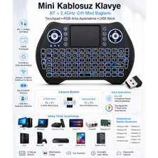 CoverZone Mini Kablosuz Klavye Bt + 2.4ghz Çift Mod Bağlantı, Dahili Touchpad, Rgb Arka Aydınlatma, USB Alıcılı, Smart Tv Android Tv Box Pc Tablet Telefon Htpc Projektör Ps3 Uyumlu | Ksw1