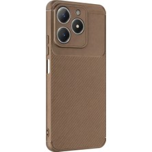 Elitse Realme C61 Kılıf Auto Focus Karbon Kapak - Kahverengi