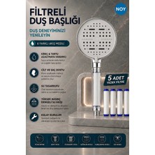 NOY Filtreli Duş Başlığı  + 5 Yedek Filtre, Klor ve Kireç Önleyici  ,  6 Akış Modlu - Krom