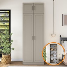 Rani Mobilya Rani BA336 Membran Kapaklı Gardırop 2 Kapaklı 5 Raflı Elbise Dolabı Kumtaşı