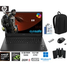 Hp omen 17-DB1015NT Ryzen Ai 7-350 8gb 512GB RTX5060 8gb 17.3 144hz W11 Pro C2EZ5EA Duddi Çanta+Mouse+Mousepad+Usbbellek+Temizlikkit