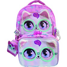 Dream Vest Gözlüklü Kedi 3'lü Çanta Seti Çok Renkli (K)