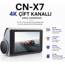 Cenova Cn-X7 4K Araç Kamerası | Ön 4K Arka 2k Çift Kanal Kayıt | Wi-Fi ve Gps Destekli | Dokunmatik IPS Ekran | 512GB Destekli