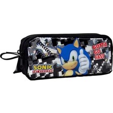 Tüftürük Sonic Kalem Kutusu Gotta Go Fast Temalı Su Iticili 100% Polyester Iki Bölmeli