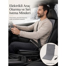 Beylini Omak 12V Elektrikli Araç Koltuk Isıtıcı Tak Çalıştır Minder Termostatlı Çakmaklık Girişli Sırt ve Oturma Isıtma Minderi Gri 35X90 cm